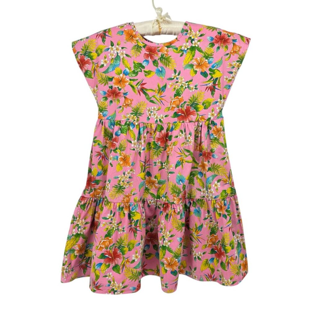 Nui Nalu Girls 10 Dress Hawaiian Floral Tropical A-Line Pink Multicolor Retro